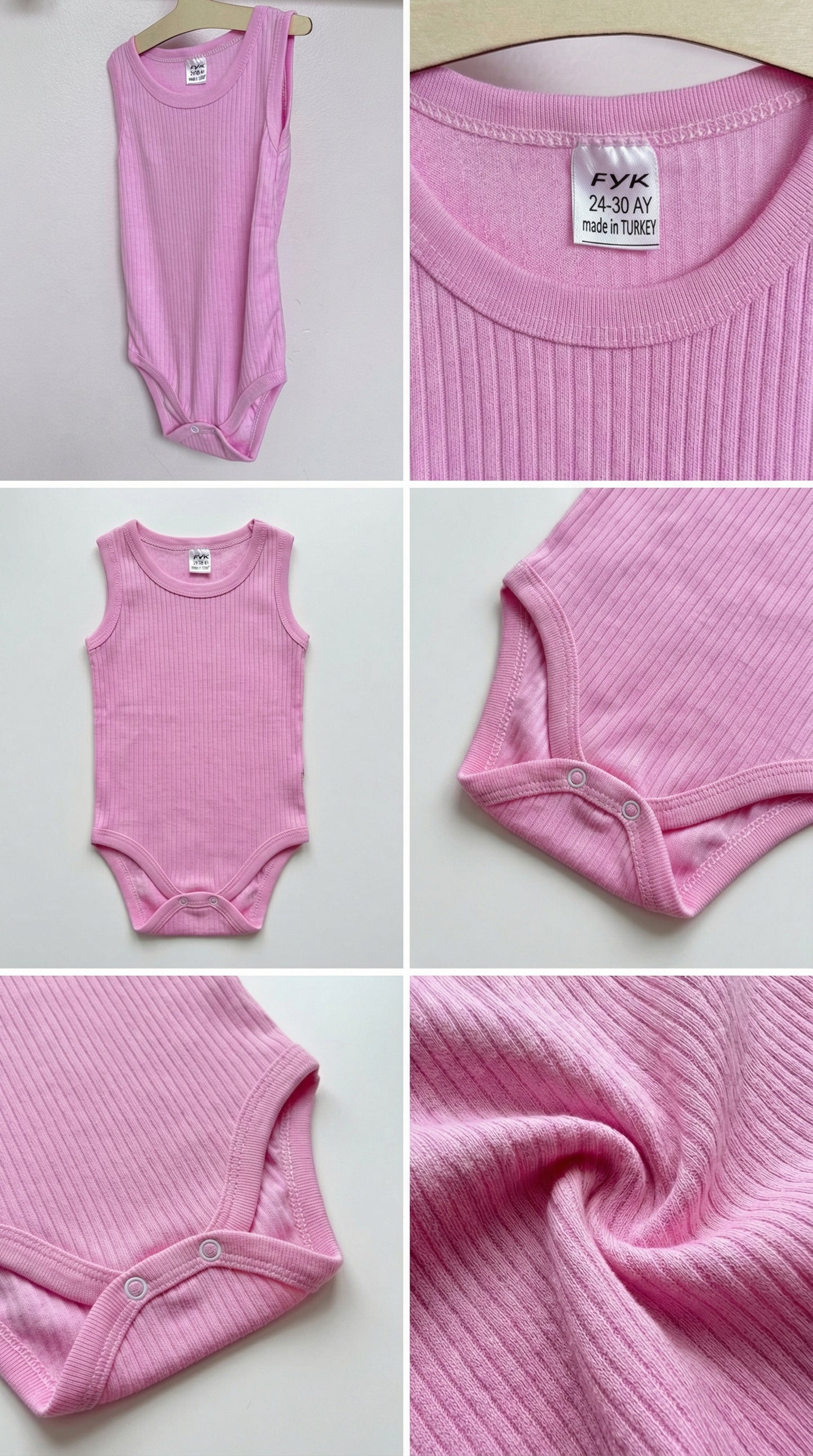 Ribbestrikket kortermet body - Rosa