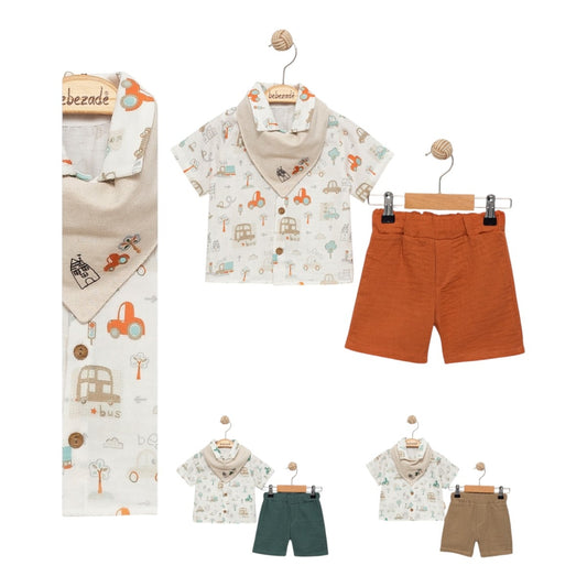 Skjorte- og shortssett med smekke - Brun