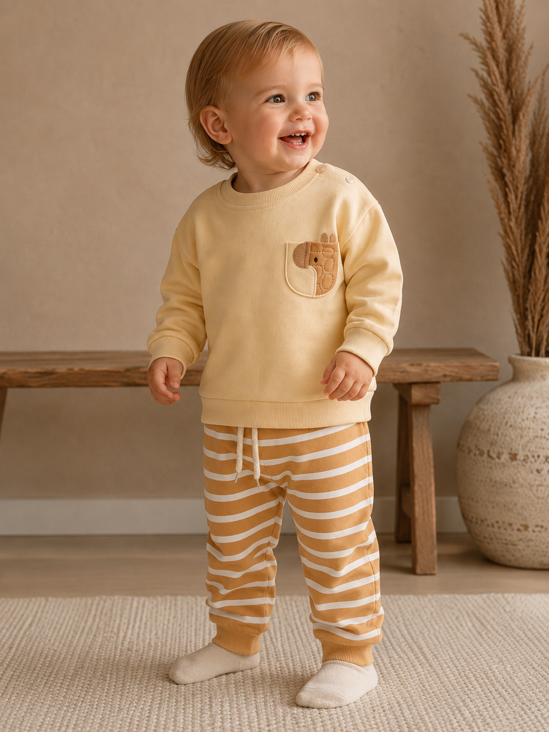 Bukse- og gensersett - Giraff Beige