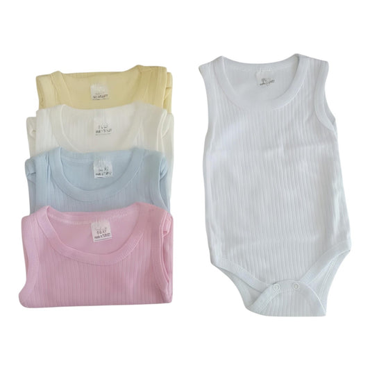 Ribbestrikket kortermet body - Gul