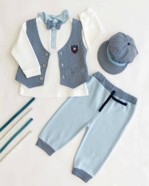 Bukse- og gensersett dress gutt med lue blÄ