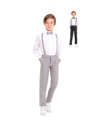 Skjorte- og buksesett med bukseseler, Grå