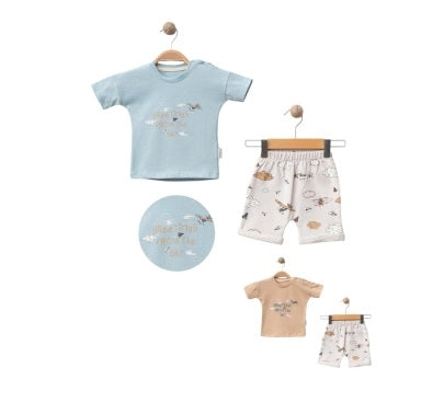 T-skjorte- og shortssett - Greetings, Beige