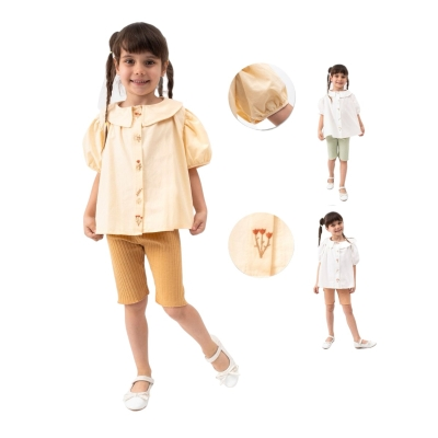 Bluse- og shortssett med puffermer - Hvit og oransje