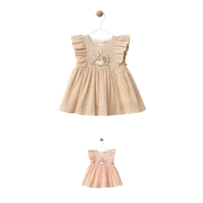 Kjole med volanger, Beige