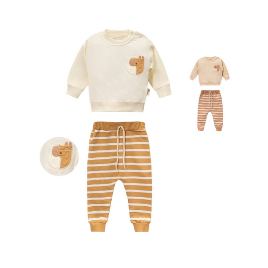 Bukse- og gensersett - Giraff, Beige