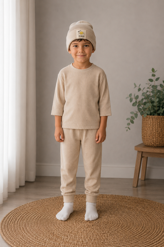 Bukse- og gensersett med lue Beige