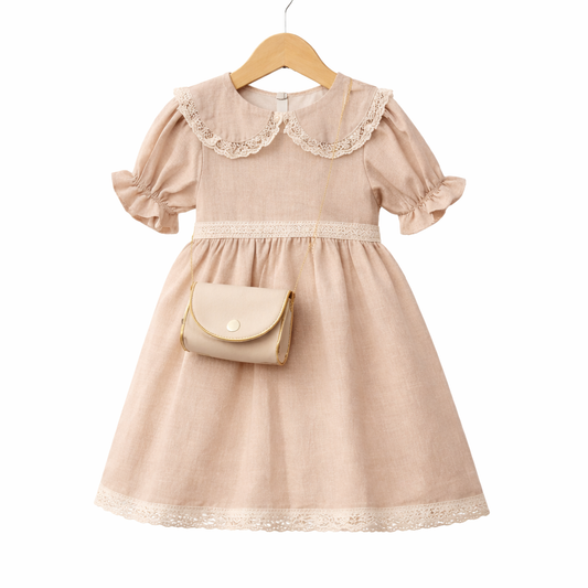 Kjole med krage og veske, Brun