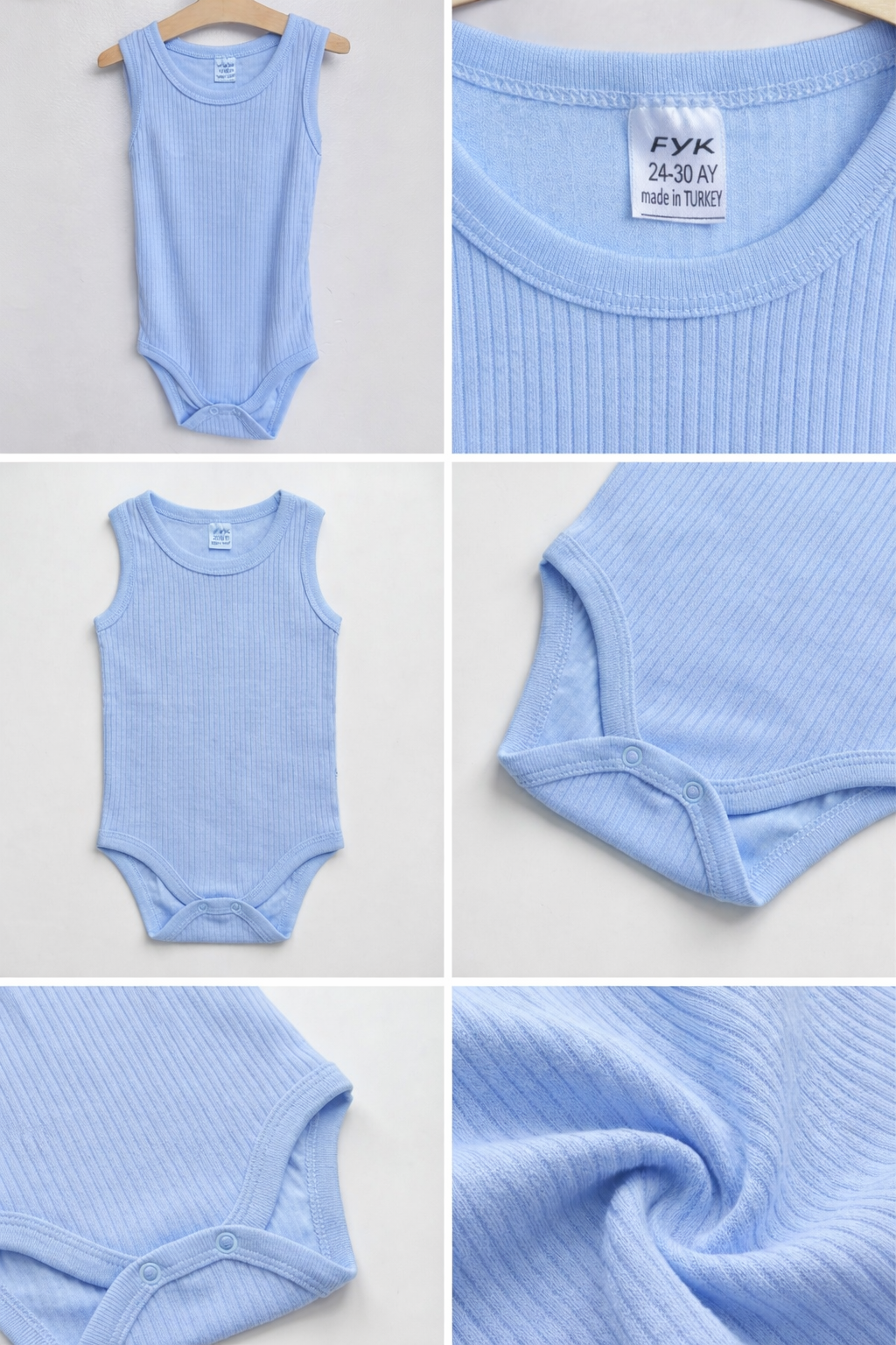 Ribbestrikket kortermet body - Blå