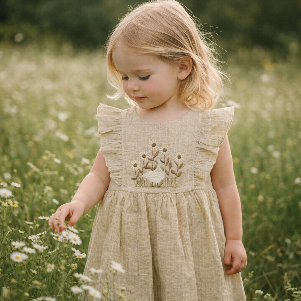 Kjole med volanger, Beige