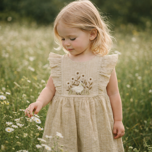 Kjole med volanger, Beige