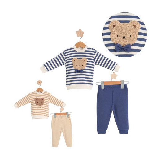 Bukse- og gensersett - Stripebjørn, Beige