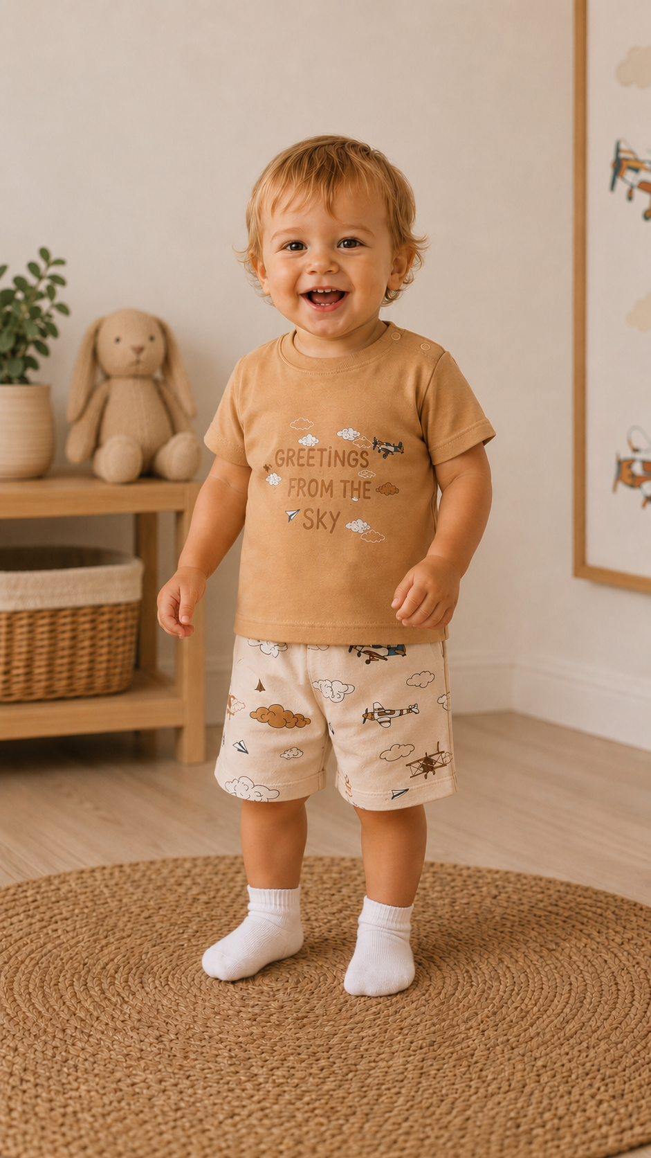 T-skjorte- og shortssett - Greetings Beige